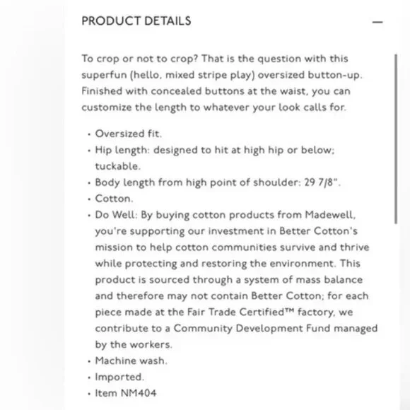 Madewell Tan White 2 in 1 Oversized Striped 100% Cotton Shirt Size S - Picture 6 of 15